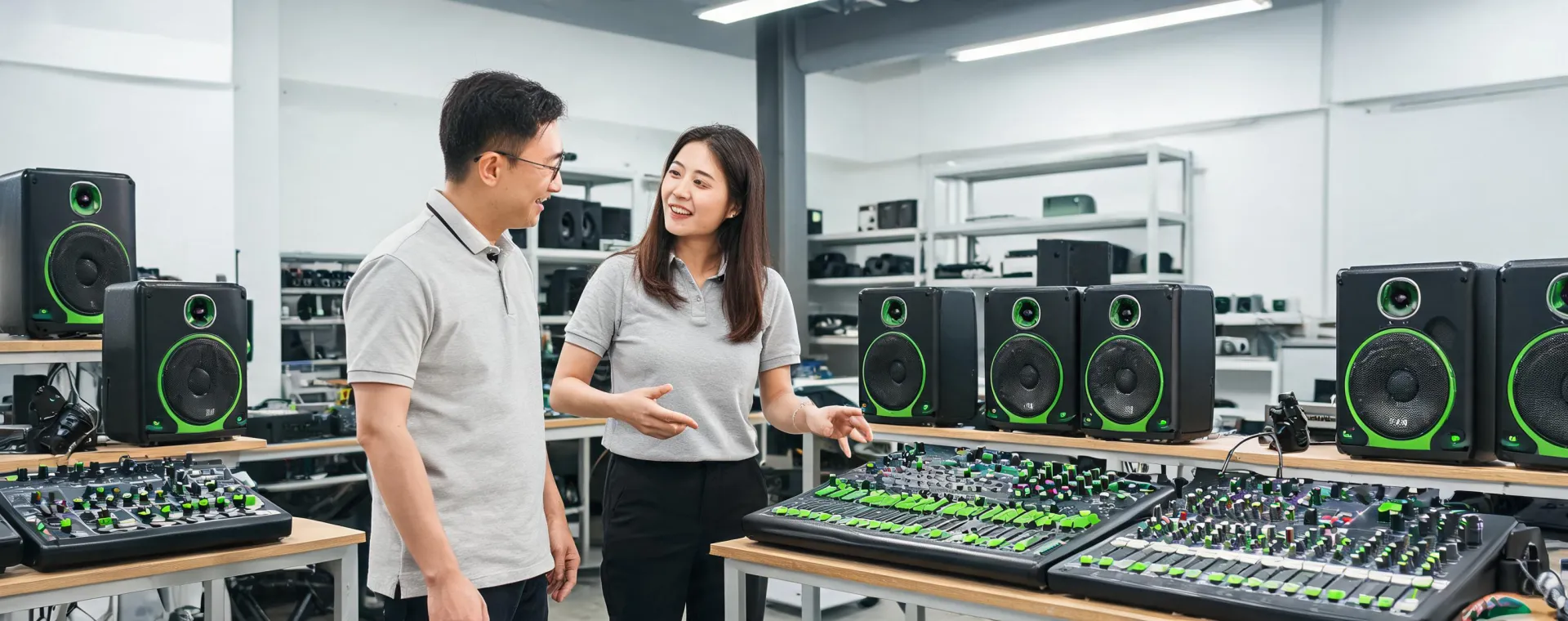 Mackie team preparing professional audio products